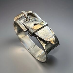 Sterling Silver / 14K YG Higned Belt Buckle Cuff Bracelet- Signed Koret